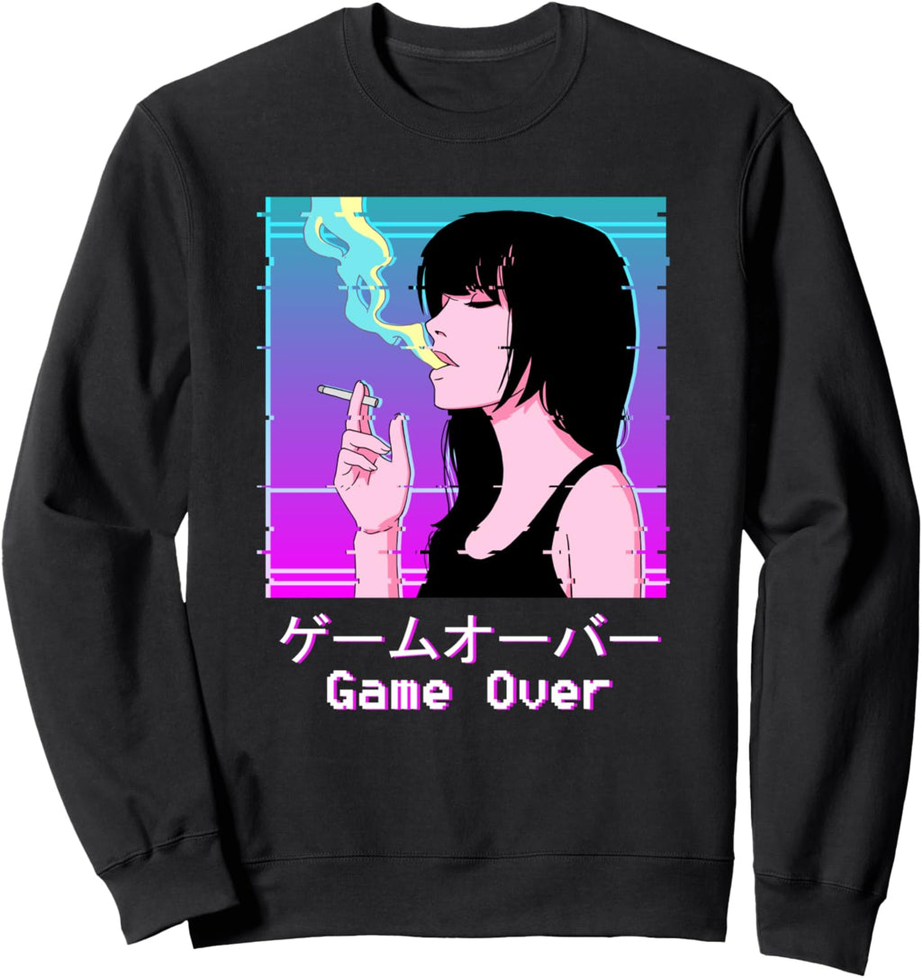 Japanese Vaporwave Aesthetic Game Over Sad Anime Girl Sweatshirt
