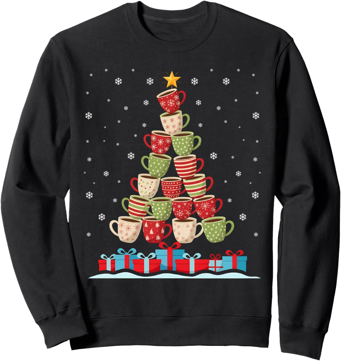 Christmas Tree Of Coffee Cups Winter Holiday Hot Cocoa Lover Sweatshirt