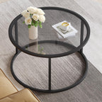 SAYGOER Round Coffee Table Glass Coffee Tables for Small Space Simple Modern Center Table for Living Room Home Office, Sofa Side Table with Metal Steel Frame, Easy Assembly, Gray Black