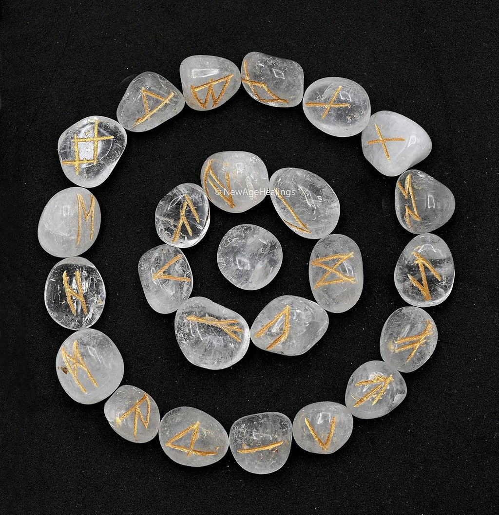Amazing Gemstone Clear Quartz Runes Crystal Runes Set of 25 Engraved Rune Stones with Runes Book PDF