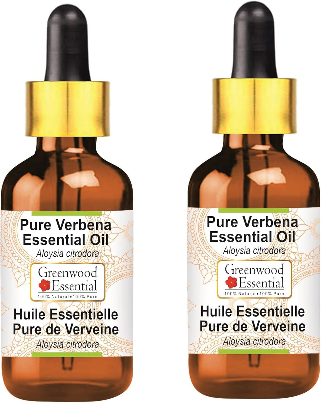 Greenwood Essential Pure Verbena Essential Oil (Aloysia citrodora) with Glass Dropper Steam Distilled (Pack of Two) 100ml X 2 (6.76 oz)