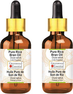 Greenwood Essential Pure Rice Bran Oil (Oryza Sativa) with Glass Dropper Cold Pressed (Pack of Two) 100ml X 2 (6.76 oz)