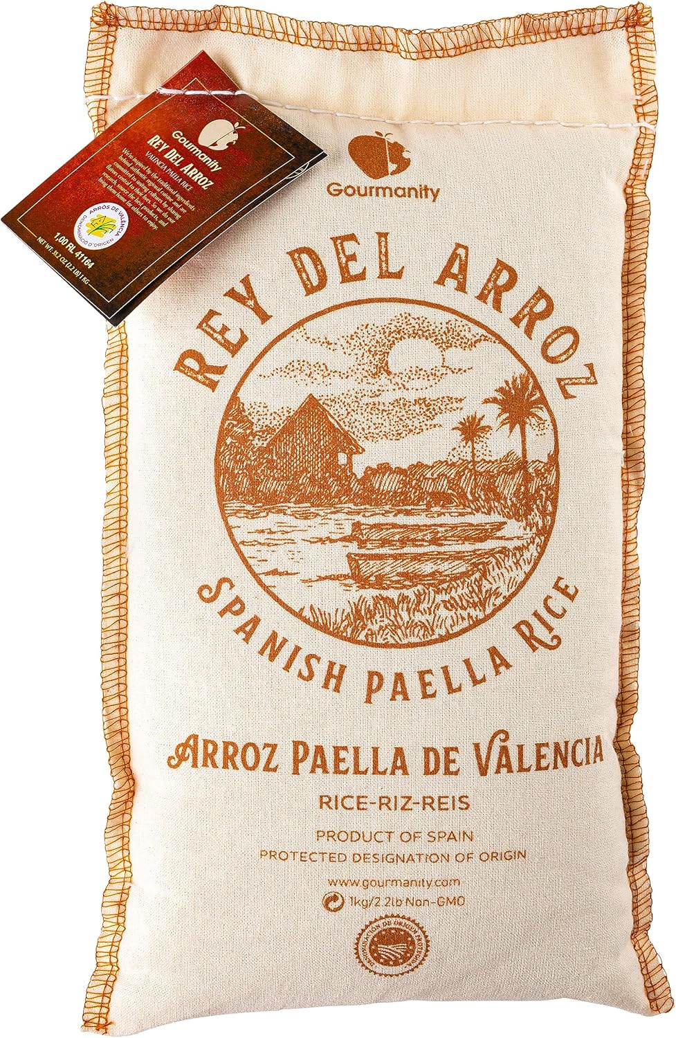 Gourmanity Spanish Paella Rice, Rey del Arroz Authentic Short Grain Valencia Rice from Spain, Great for Paella, Risotto, Seafood Dishes and Mediterranean dishes, Soy and Gluten Free, 2.2lb