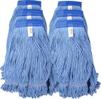 Turkey Creek Essentials Mop Heads Commercial Grade USA Made Looped End Heavy Duty Large Mop Head of Blue 4-Ply Synthetic Yarn Industrial Wet Mop Head Replacement and String Mop Refills (6, Large)