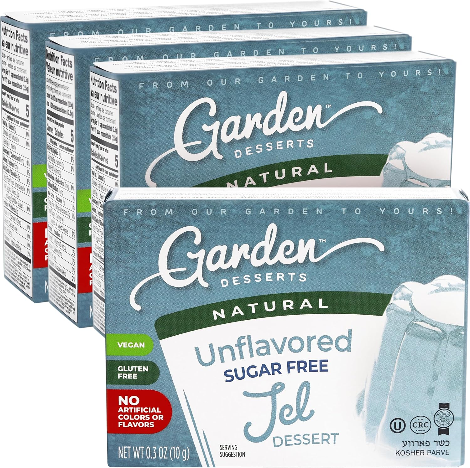 Garden Desserts Unflavored Jel Dessert Mix, All Natural Vegan Jelly, Gelatin Free, Gluten Free, Kosher, No Artificial Colors or Flavors Variety 4 Pack (3 oz Each)