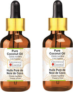 Greenwood Essential Pure Coconut Oil (Cocos nucifera) with Glass Dropper Cold Pressed (Pack of Two) 100ml X 2 (6.76 oz)