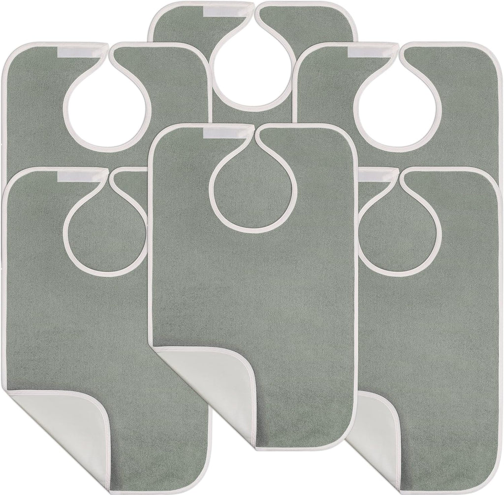 Utopia Towels 6 Pack Premium Unisex Adult Bibs for Elderly Women Men, Waterproof Bib for Eating, Adjustable and Washable (Grey)