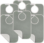 Utopia Towels 6 Pack Premium Unisex Adult Bibs for Elderly Women Men, Waterproof Bib for Eating, Adjustable and Washable (Grey)
