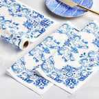 CECI X MY DRAP Mediterranean Tile Cotton Dinner Napkins, Single-use or Reusable (11.8" x 11.8" - 12 Units per Roll)