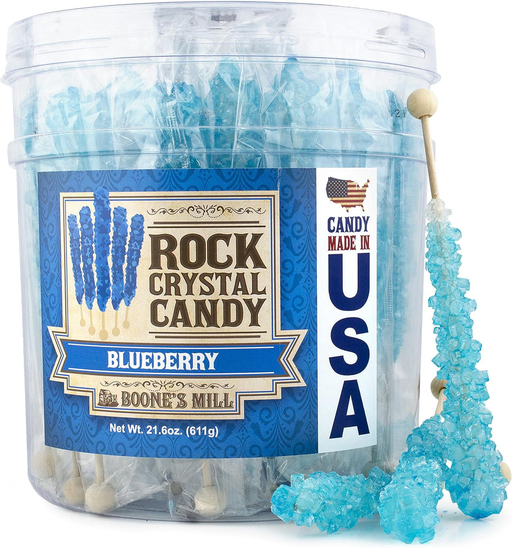 Boone's Mill | Rock Crystal Candy Sticks | Blue Blueberry | 36 Sticks