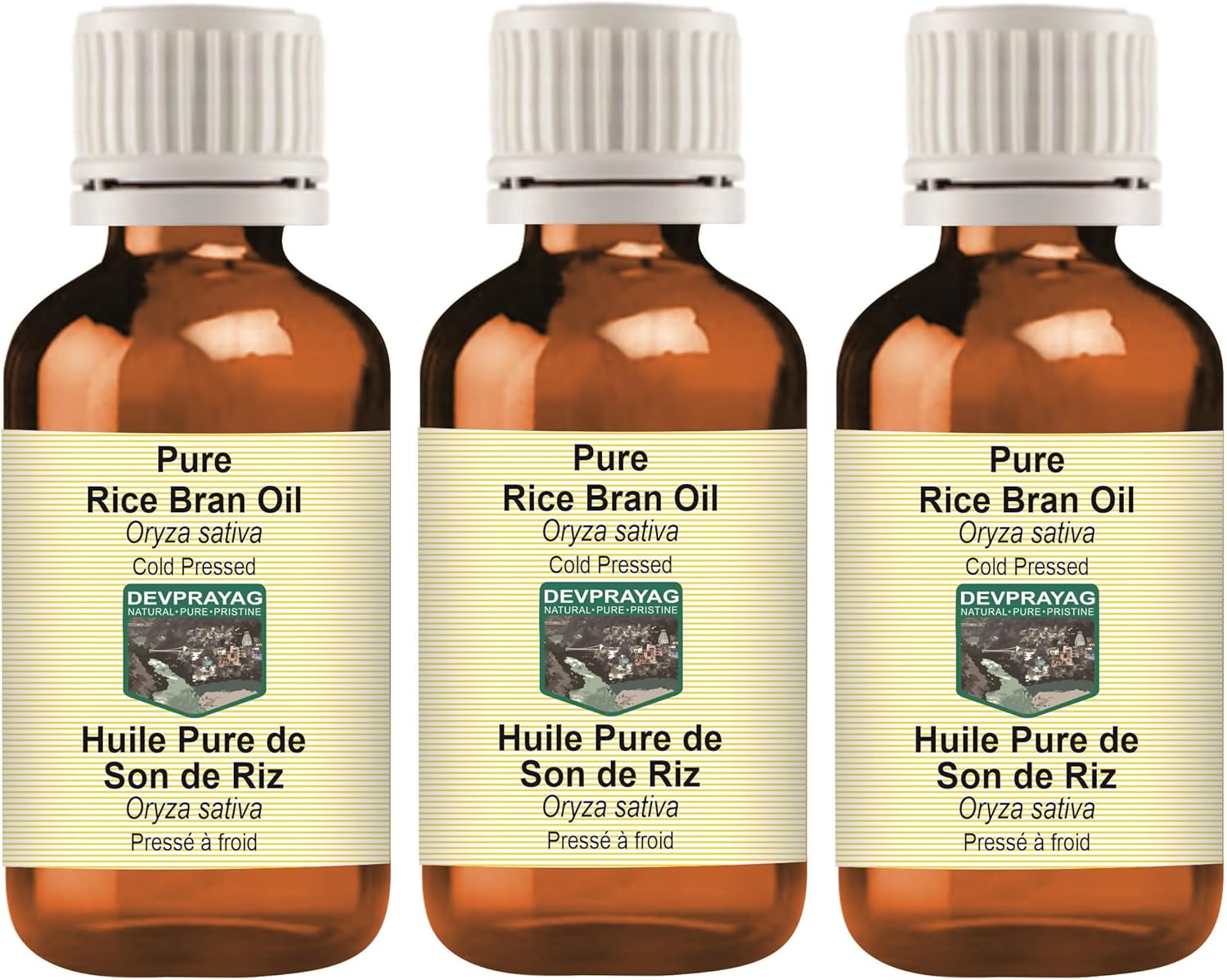 Pure Rice Bran Oil (Oryza sativa) Cold Pressed (Pack of three) 100ml X 3 (10 oz)