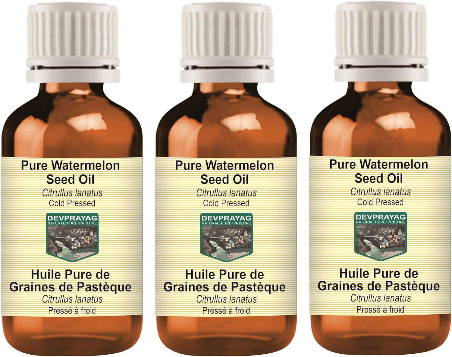 Pure Watermelon Seed Oil (Citrullus lanatus) Cold Pressed (Pack of three) 100ml X 3 (10 oz)