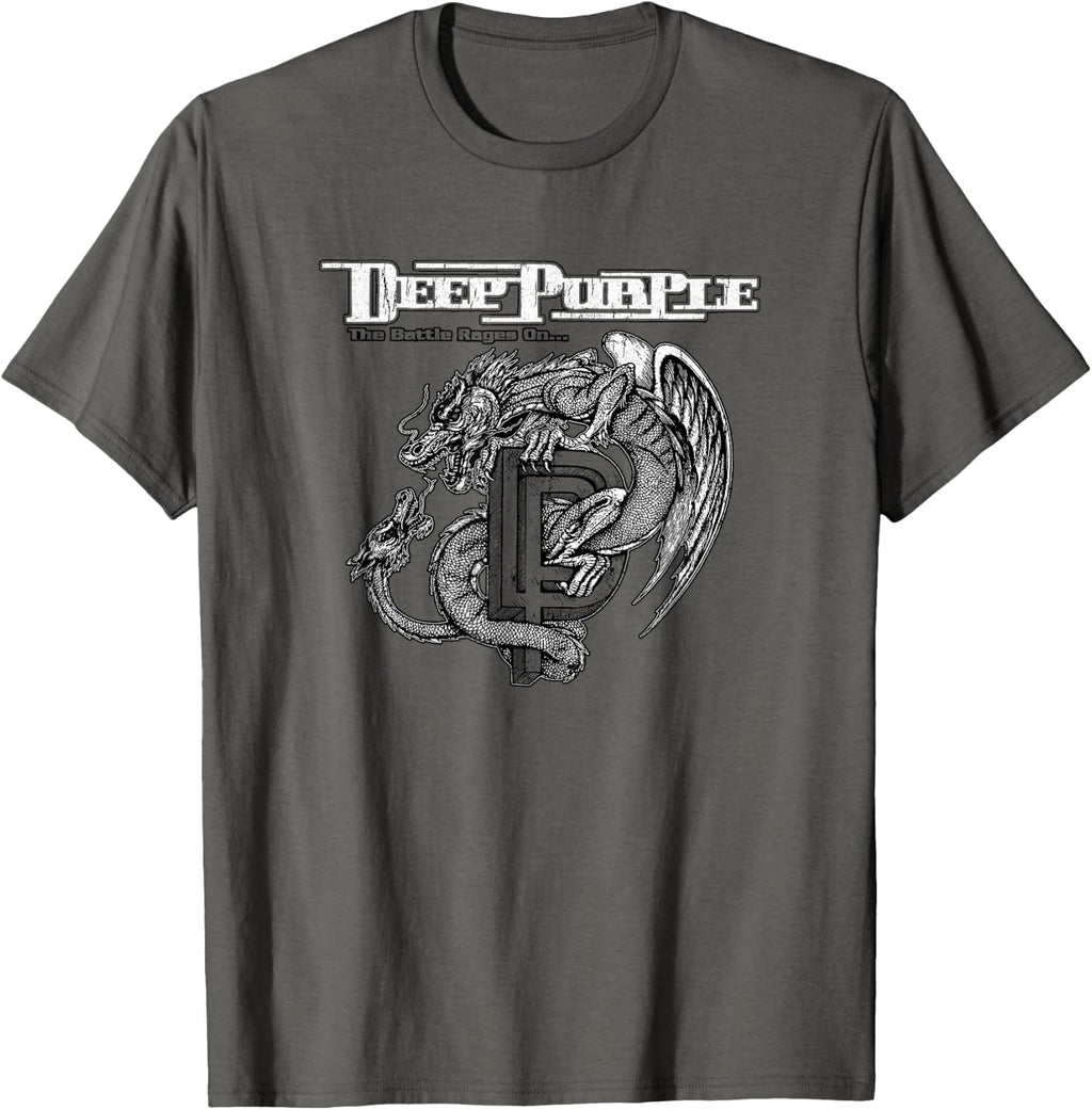 Deep Purple Official Battle Rages On T-Shirt - Grey, Unisex-Adults, Short Sleeve, Classic Fit, Crew Neck, Small