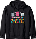 Readers are Leaders Reading Book Lovers Teacher Women Kids Zip Hoodie