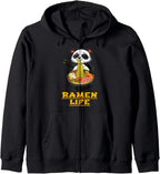 Kawaii Ramen Life Anime Funny Noodle Bowl Giant Panda Bear Zip Hoodie