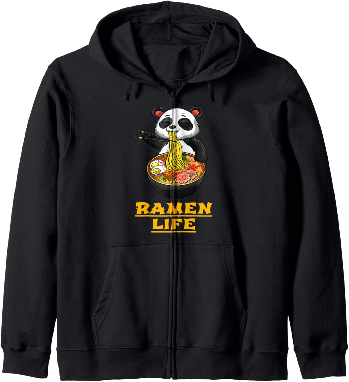 Kawaii Ramen Life Anime Funny Noodle Bowl Giant Panda Bear Zip Hoodie
