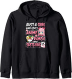 Just A Girl Who Loves Anime Ramen And Sketching Japan Women Zip Hoodie