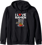 I Heart Love Ramen Japanese Noodles Funny Anime Cat Kawaii Zip Hoodie