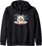 Kawaii Cat Neko Eating Ramen Noodle Soup Japanese Aesthetic Zip Hoodie