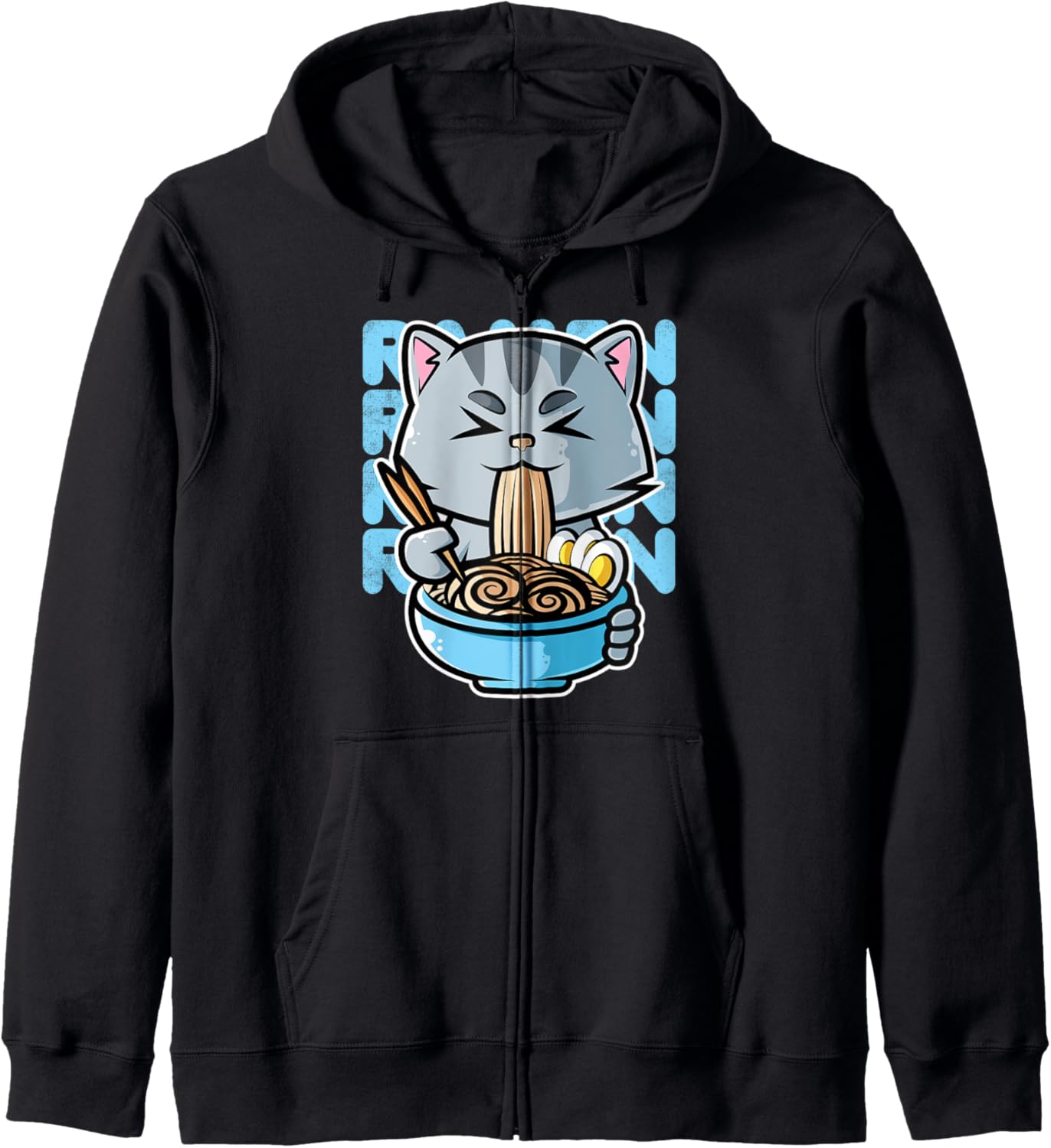 Cat Ramen Bowl Kawaii Neko Anime Japanese Noodles Zip Hoodie
