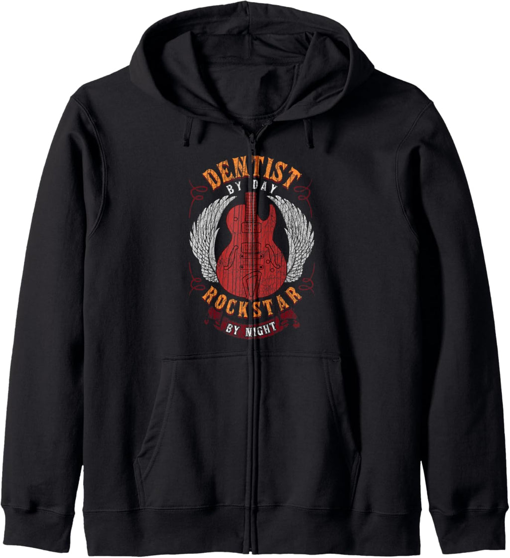 Dentist By Day Rockstar By Night Funny Dental Healthcare Zip Hoodie