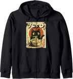 Kawaii Cat Eating Ramen Noodles Funny vintage Japanese Anime Zip Hoodie