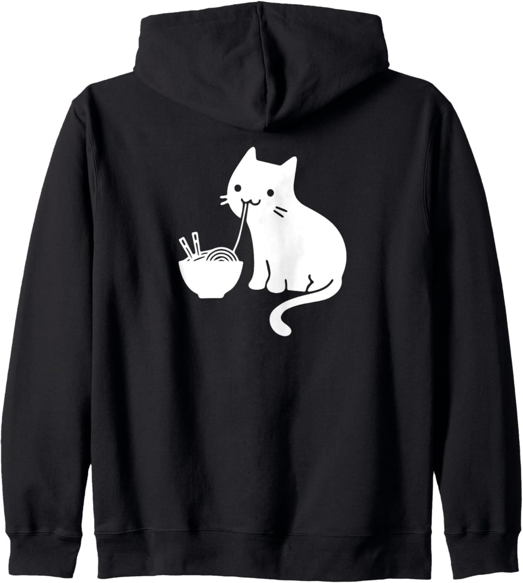 Cute Cat Eating Ramen Japan Noodles Funny Zip Hoodie