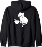 Cute Cat Eating Ramen Japan Noodles Funny Zip Hoodie