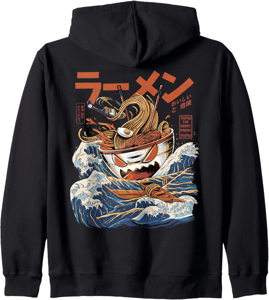 Great Ramen of Kanagawa Japanese Food Kaiju Kawaii Ramen Zip Hoodie