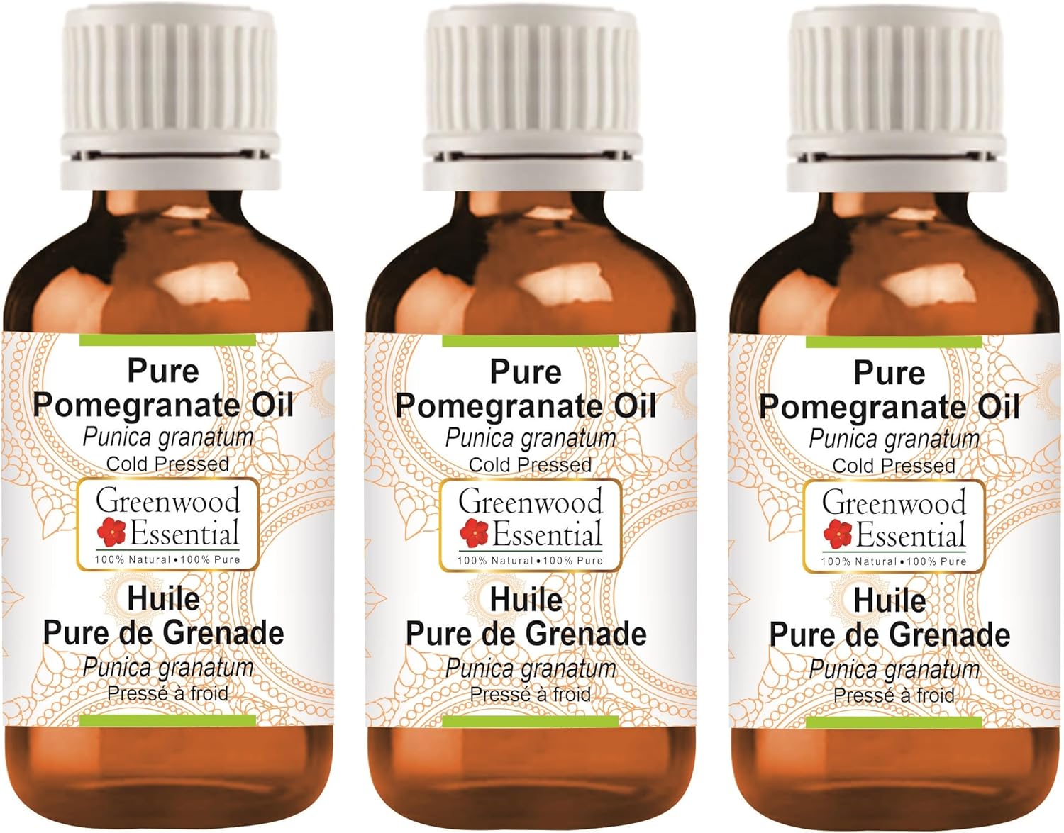 Greenwood Essential Pure Pomegranate Oil (Punica granatum) Cold Pressed (Pack of Three) 100ml X 3 (10 oz)
