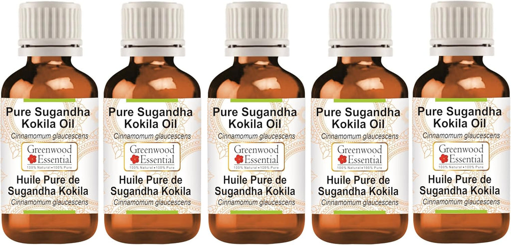 Greenwood Essential Pure Sugandha Kokila Essential Oil (Cinnamomum glaucescens) Steam Distilled (Pack of Five) 100ml X 5 (16.9 oz)