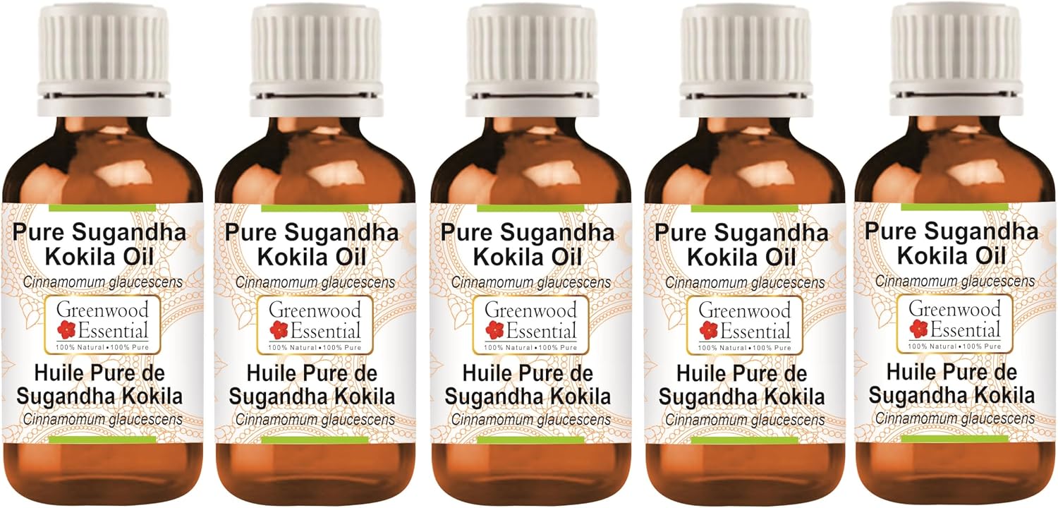 Greenwood Essential Pure Sugandha Kokila Essential Oil (Cinnamomum glaucescens) Steam Distilled (Pack of Five) 100ml X 5 (16.9 oz)