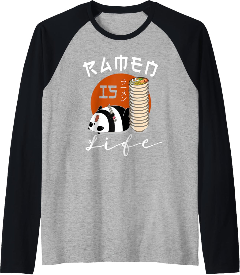 Ramen Is Life Japanese Noodle Soup Bowl Panda Chopsticks Raglan Baseball Tee