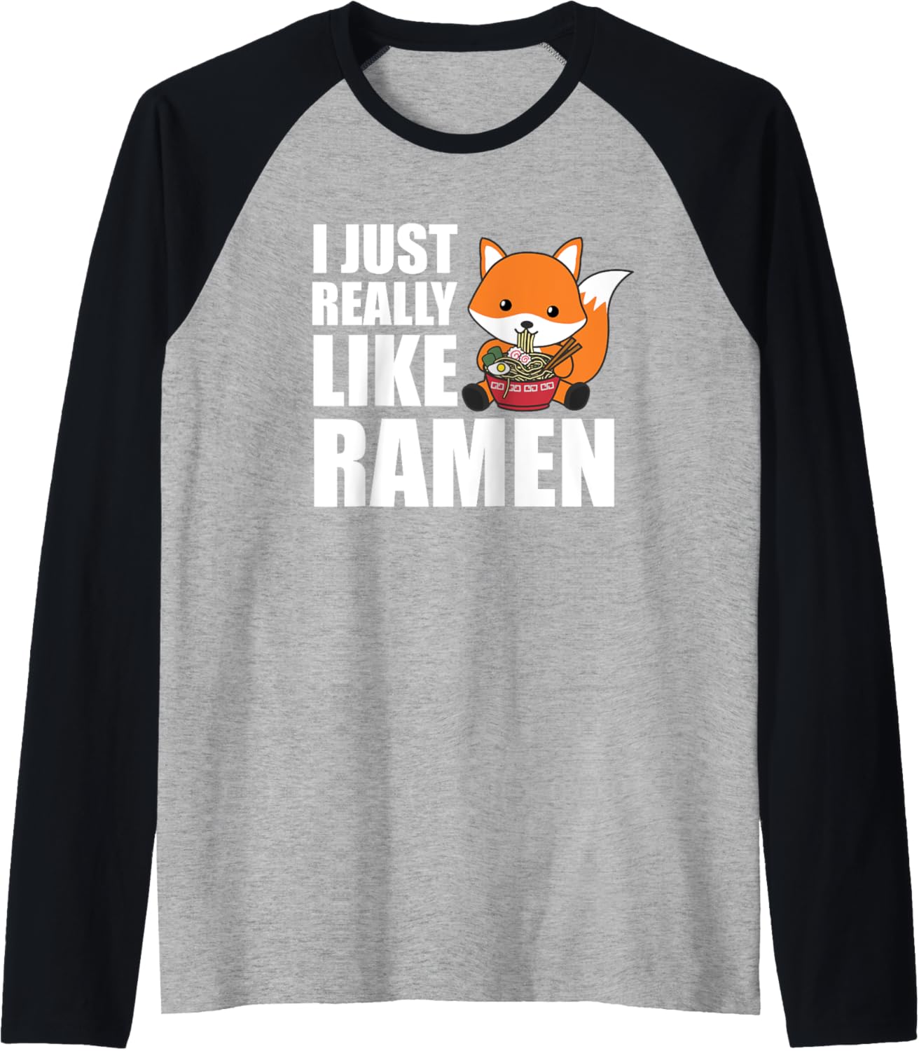 Fox Really Like Ramen Kawaii Japanese Noodle Foxes Raglan Baseball Tee