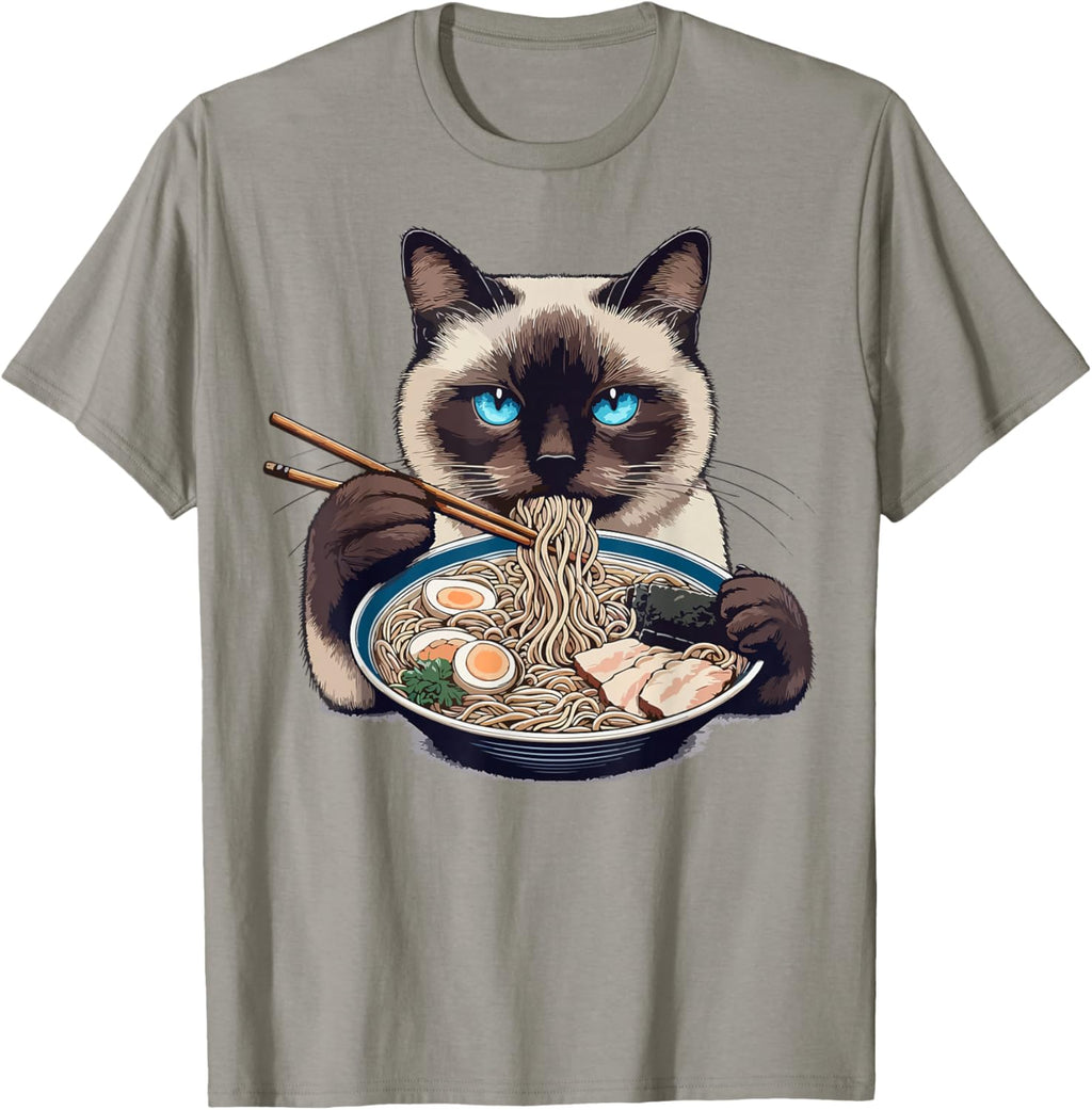 Siamese Cat Eating Ramen Japanese Noodles T-Shirt
