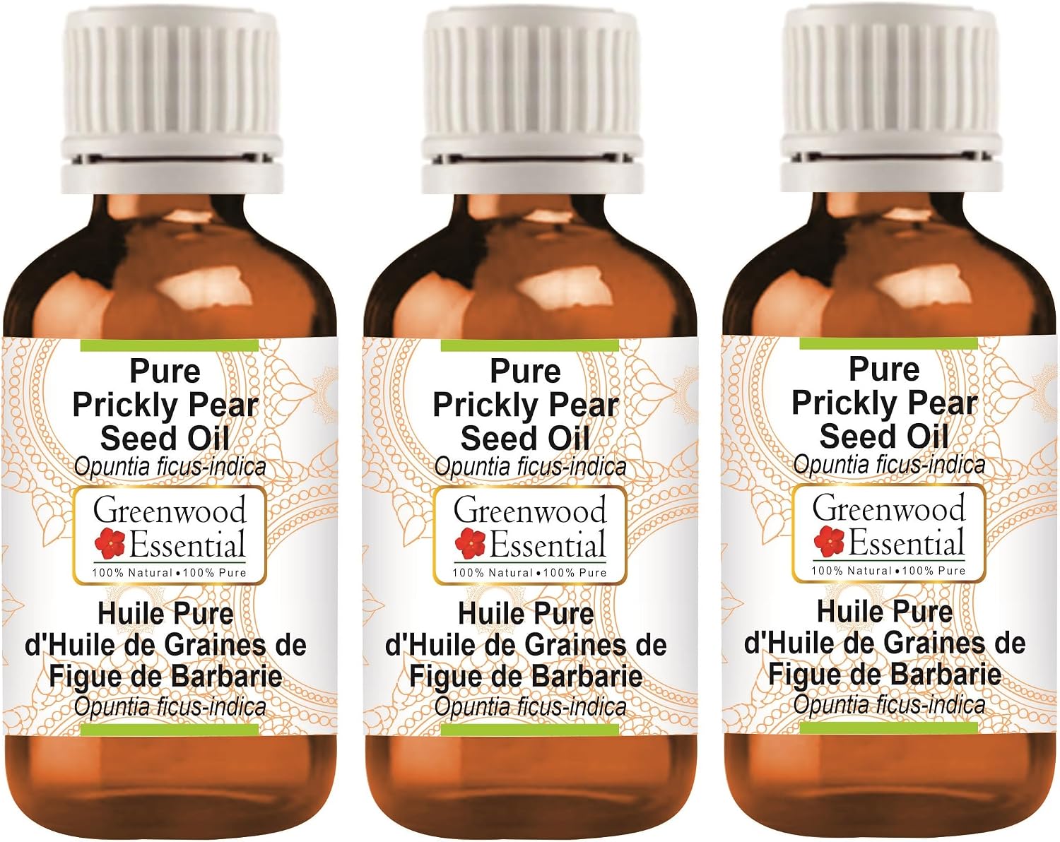 Greenwood Essential Pure Prickly Pear Seed Oil (Opuntia ficus-Indica) Premium Therapeutic Grade Infused (Pack of Three) 100ml X 3 (10.1oz)