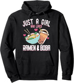 Just a Girl who Loves Ramen & Boba Bubble Tea Otaku Pullover Hoodie