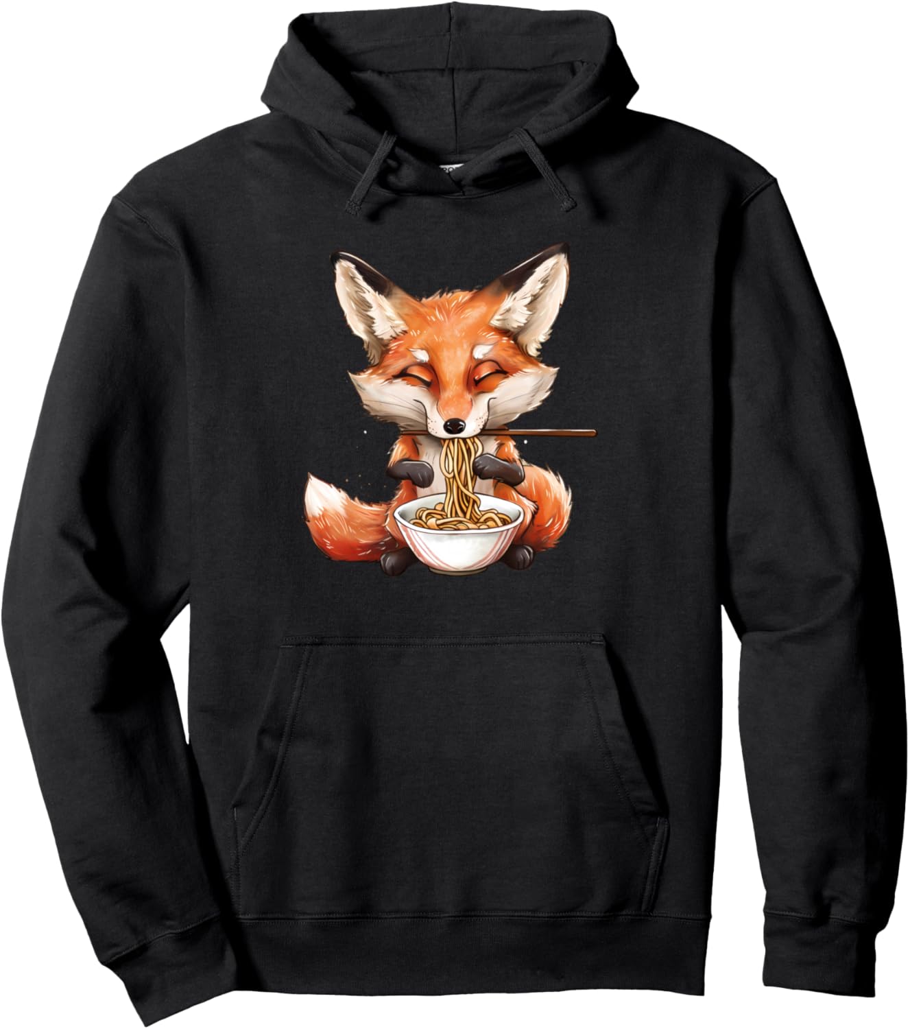 Fox Eating Ramen Noodles Anime Kawaii Japanese Noodles Pullover Hoodie