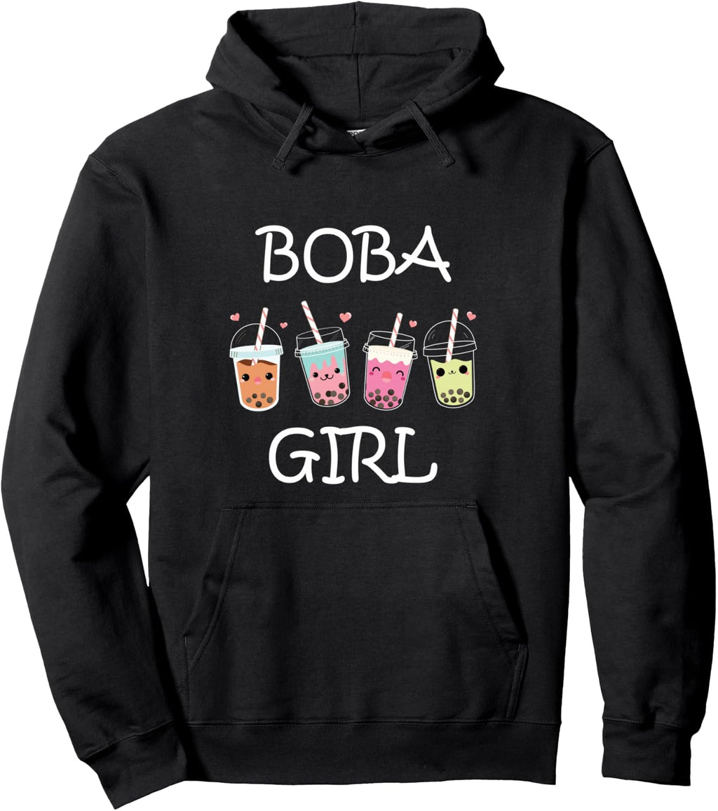 Cute Boba Girl Kawaii Bubble Tea Girls Teens Women Pullover Hoodie
