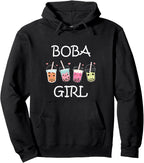 Cute Boba Girl Kawaii Bubble Tea Girls Teens Women Pullover Hoodie