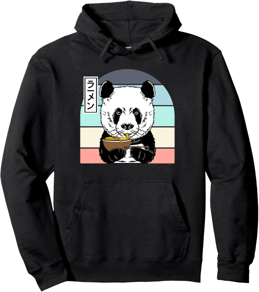 Panda Eating Ramen Noodle Soup Funny Anime Manga Lover Retro Pullover Hoodie