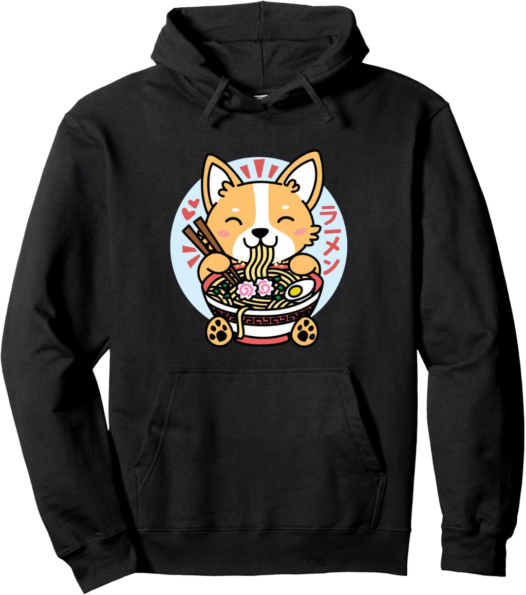Kawaii Ramen Anime Dog Corgi Japanese Noodles Pullover Hoodie