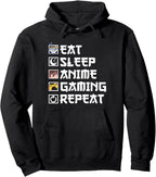 Eat Sleep Anime Gaming Repeat Kawaii Otaku Anime Manga Pullover Hoodie