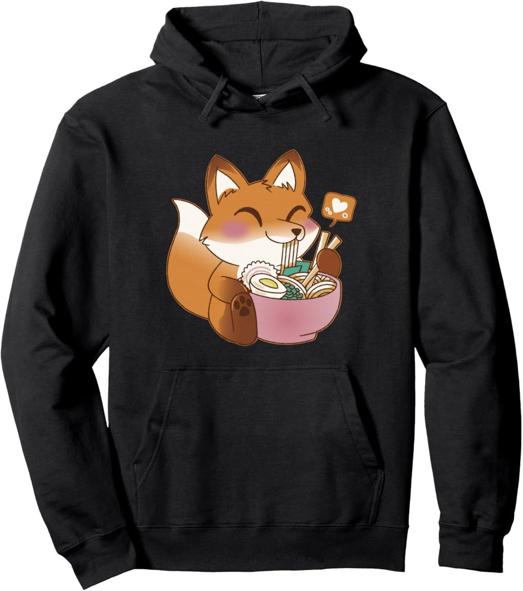 Kawaii fox eating Japanese noodle soup ramen lover Pullover Hoodie