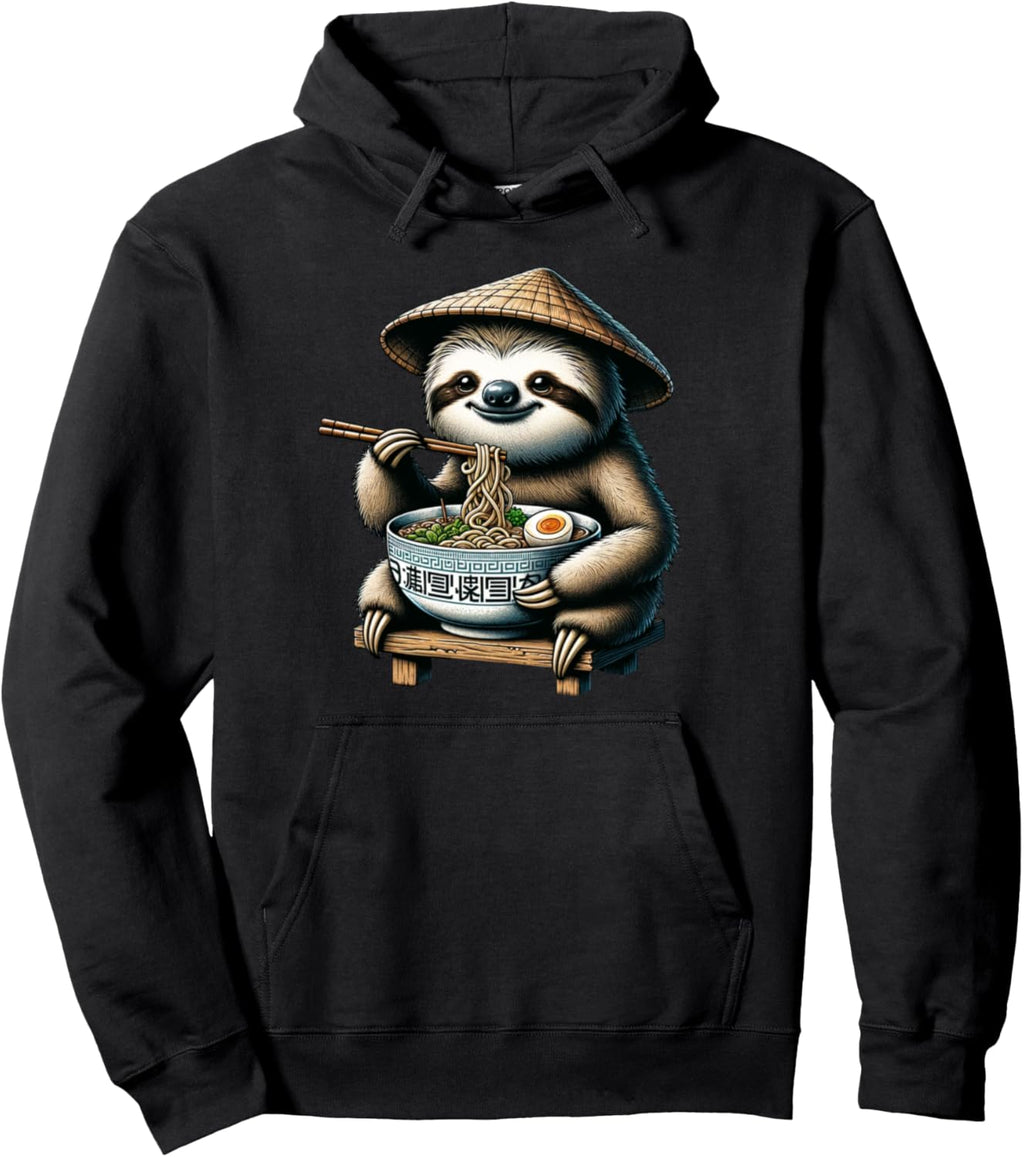 Funny Sloth Eating Ramen Noodles Kawaii Japanese Anime Men Pullover Hoodie