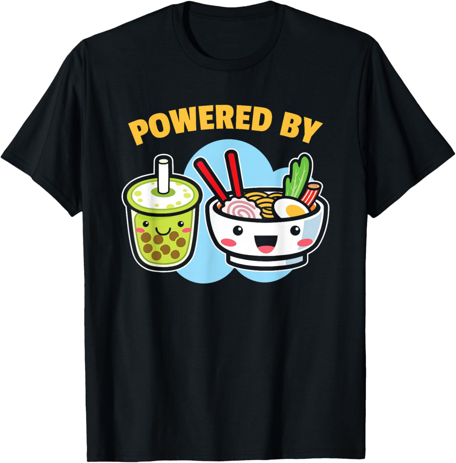 Powered By Bubble Tea Ramen Drink Lover Cute Kawaii Boba T-Shirt