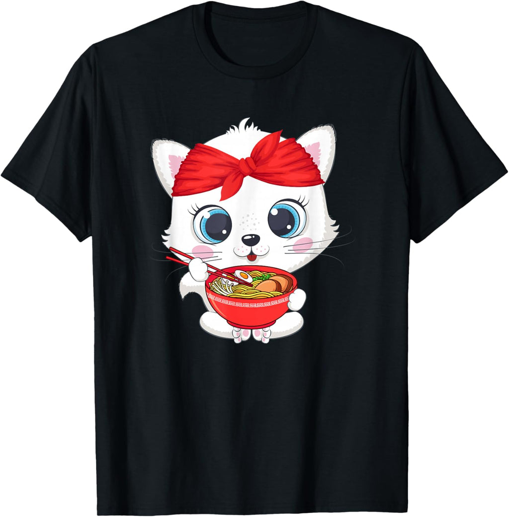 Kawaii Anime Cat Japanese Ramen Noodles Anime Neko Lover T-Shirt