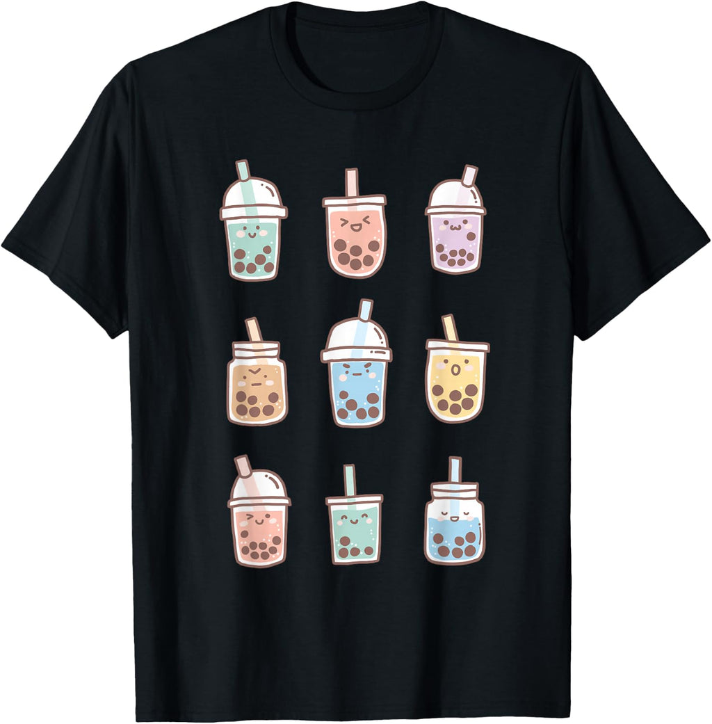 Cute Kawaii Boba Anime Bubble Tea Pastel T-Shirt Small