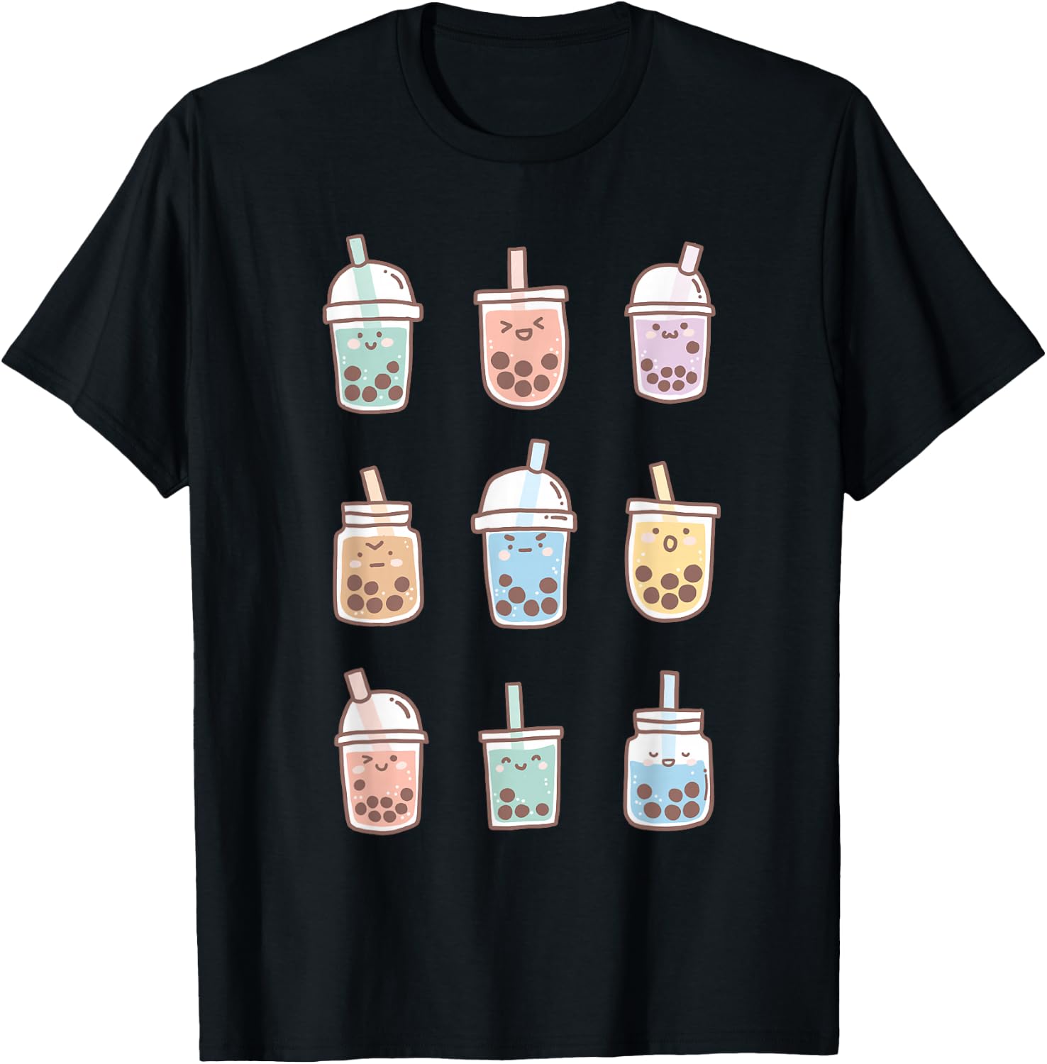 Cute Kawaii Boba Anime Bubble Tea Pastel T-Shirt Small