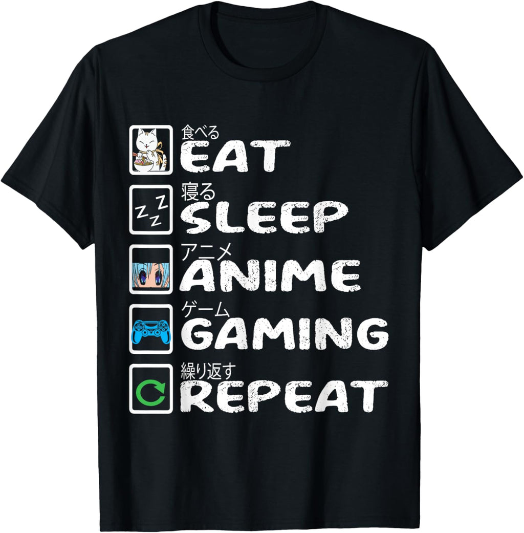 Eat Sleep Anime Gaming Repeat Kawaii Otaku Anime Manga T-Shirt